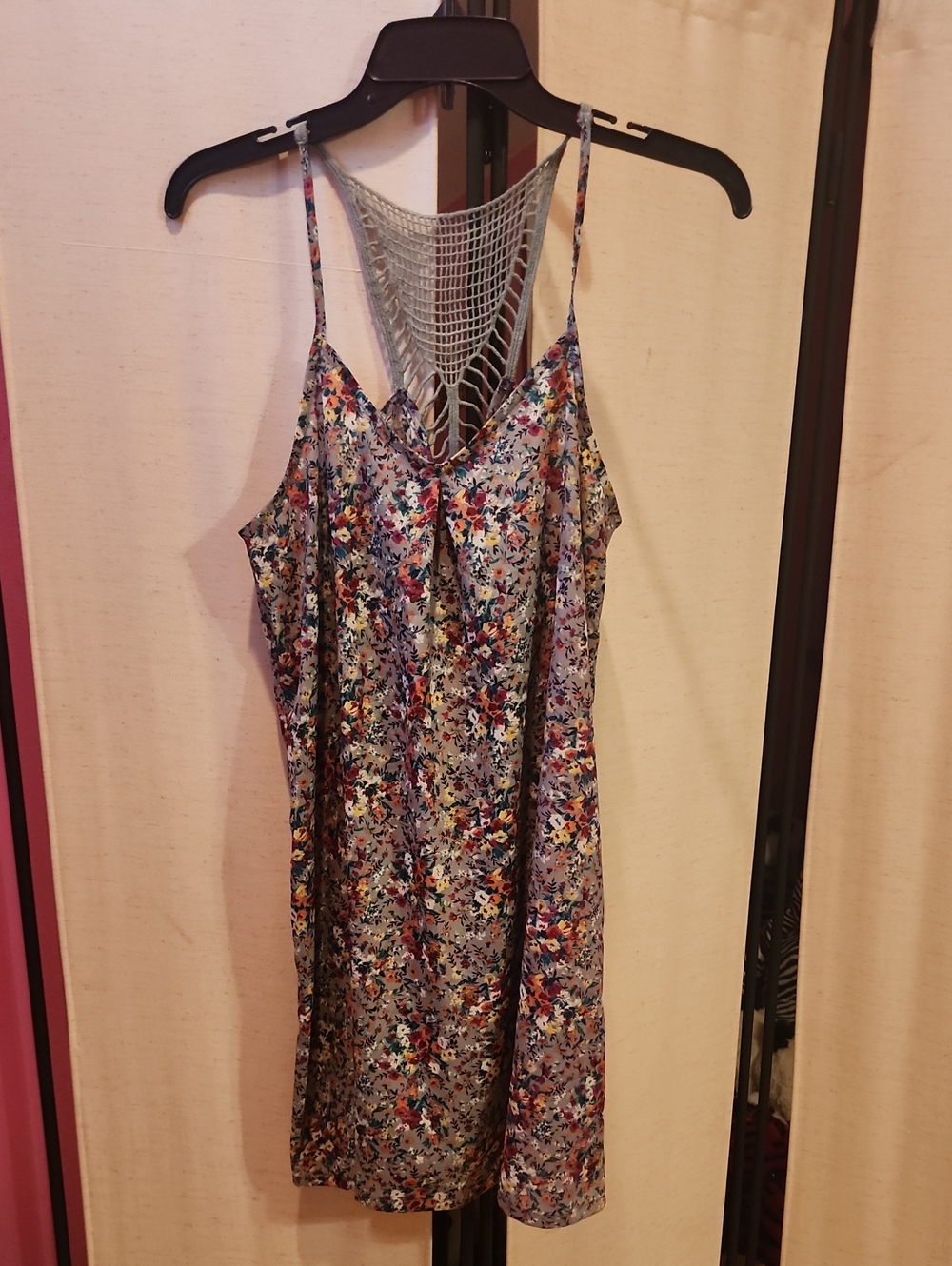 5th Culture Blue Floral Slip Dress with Crochet Back